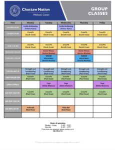 Antlers August 2023 updated aerobics schedule